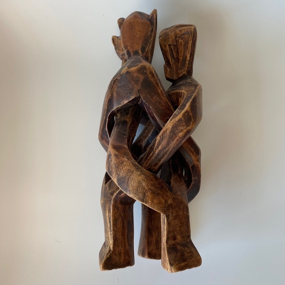 Vintage Wooden Interlocking Sculpture: Unity Trio, African, Hand Carved - Picture 3 of 9
